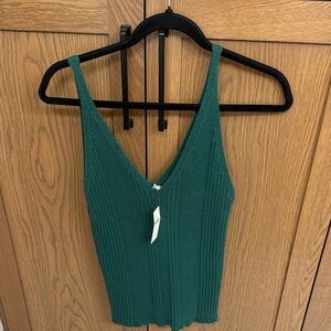 Anthropologie Green Ribbed Fitted Tank Top